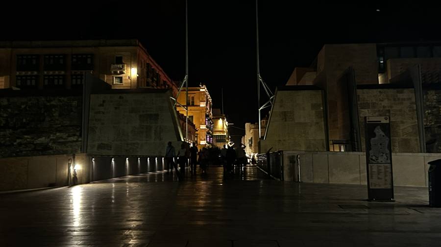 The gates of Valletta at night