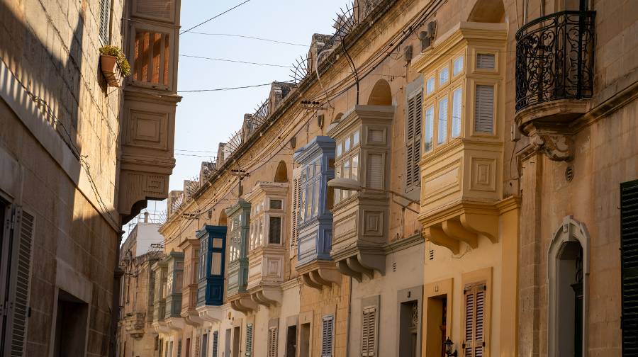 Traditional Maltese facades in Lija, bearing the colorful pastel balconies, gallarija. 