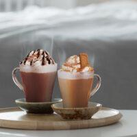 Natural Hot Tea and Coffee with whipped cream atop