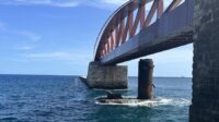 Red metal bridge over the Grand Harbour in Malta