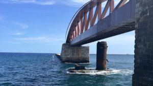 Red metal bridge over the Grand Harbour in Malta