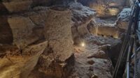 The interior of a cave, well lit